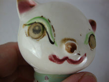 Load image into Gallery viewer, Vintage Winking Eyes Ceramic Cat Polka Dot Scarves Salt &amp; Pepper Shaker Set
