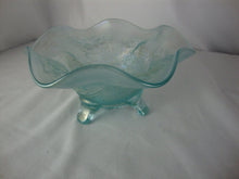 Load image into Gallery viewer, Vintage Northwood Glass Ice Blue Tripod Base Ruffled Edge Candy Trinket Dish
