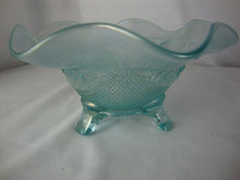 Load image into Gallery viewer, Vintage Northwood Glass Ice Blue Tripod Base Ruffled Edge Candy Trinket Dish
