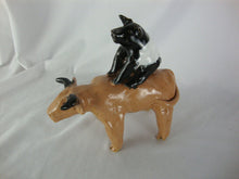 Load image into Gallery viewer, Lynn Bailey Pottery Tan Bull with Black White Pig on Back 6 Inch
