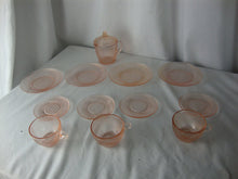 Load image into Gallery viewer, Vintage Jeanette Glass Pink Homespun Glass Child's Play Tea Set *Missing Teacup

