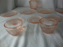 Load image into Gallery viewer, Vintage Jeanette Glass Pink Homespun Glass Child's Play Tea Set *Missing Teacup
