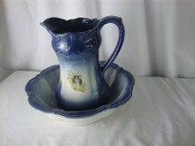 Load image into Gallery viewer, Vintage Blue White Ceramic Country Wash Basin and Pitcher Set
