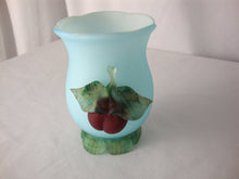 Load image into Gallery viewer, Stevens &amp; Williams Blue Satin Glass with Applied Red Cherry with Green Leaves Small Vase
