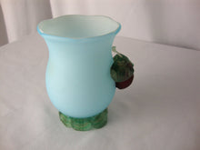 Load image into Gallery viewer, Stevens &amp; Williams Blue Satin Glass with Applied Red Cherry with Green Leaves Small Vase
