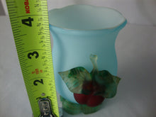 Load image into Gallery viewer, Stevens &amp; Williams Blue Satin Glass with Applied Red Cherry with Green Leaves Small Vase
