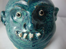 Load image into Gallery viewer, Marvin Bailey SC Folk Art Potter Aqua Blue Speckled Four Tooth Small Ugly Face Jug
