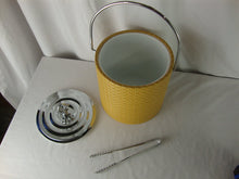 Load image into Gallery viewer, MCM Irvinware Gold Rattan Vinyl Ice Bucket with Swing Handle and Lid
