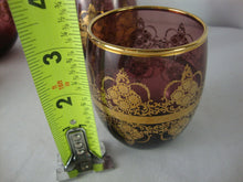 Load image into Gallery viewer, Vintage Amethyst with Gold Trim Purple Decanter and Five Tumbler Glasses
