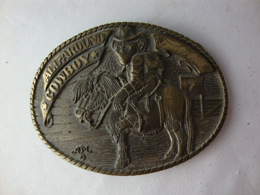 Vintage All Around Cowboy Monkey Cowboy on Horse Brass Oval Belt Buckl ...