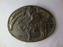 Load image into Gallery viewer, Vintage All Around Cowboy Monkey Cowboy on Horse Brass Oval Belt Buckle
