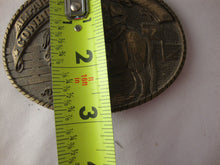 Load image into Gallery viewer, Vintage All Around Cowboy Monkey Cowboy on Horse Brass Oval Belt Buckle
