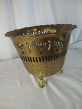 Load image into Gallery viewer, Vintage India Brass Pierced Cutout Four Footed Planter Pot

