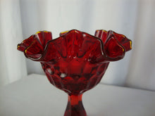 Load image into Gallery viewer, Vintage Fenton Amberina Ruffled Thumbprint Pedestal Compote Bowl

