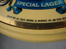 Load image into Gallery viewer, 1976 Schlitz Light Beer Special Lager Round Plastic Bar Beer Wall Mount Sign
