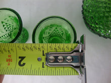 Load image into Gallery viewer, Vintage Green Diamond Point Small Decanter with Stopper and Three Glasses

