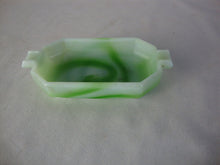Load image into Gallery viewer, Vintage Akro Agate Green White 2 Slot Tab Handle Small Ashtray
