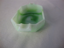 Load image into Gallery viewer, Vintage Akro Agate Green White 2 Slot Tab Handle Small Ashtray
