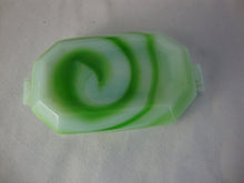 Load image into Gallery viewer, Vintage Akro Agate Green White 2 Slot Tab Handle Small Ashtray
