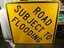 Load image into Gallery viewer, Retired DOT Road Subject To Flooding Square Yellow Black Road Man Cave Sign

