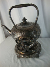 Load image into Gallery viewer, Antique JE Caldwell Silverplate Grape Motif Teapot with Warmer Stand

