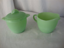 Load image into Gallery viewer, Vintage Fire King Jadeite Jane Ray Creamer and Sugar Bowl with Lid Set
