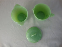 Load image into Gallery viewer, Vintage Fire King Jadeite Jane Ray Creamer and Sugar Bowl with Lid Set
