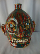 Load image into Gallery viewer, Marvin Bailey SC Folk Art Potter Bold Streaked Blue Beady Eye Open Mouth Ugly Face Jug
