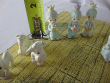 Load image into Gallery viewer, 1989 Precious Moments Painted Pewter Mini 17 Piece Nativity Set with Handmade Display Board
