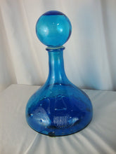 Load image into Gallery viewer, Vintage Colonial Blue Glass Freedom For Our Ship Eagle Motif Decanter with Ball Stopper
