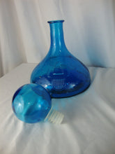 Load image into Gallery viewer, Vintage Colonial Blue Glass Freedom For Our Ship Eagle Motif Decanter with Ball Stopper
