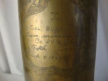 Load image into Gallery viewer, WWI Large Artilillery Trench Art Floor Lamp Fifth Year Anniversary Engraving
