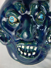Load image into Gallery viewer, Marvin Bailey SC Folk Art Pottery Dark Blue Green Streaked Double Ugly Face Jug
