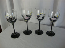 Load image into Gallery viewer, Vintage Luminarc Anais Floral Black Oriental Wine Glasses Set of 4
