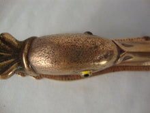 Load image into Gallery viewer, Antique Brass Cast Iron Duck Head Bill Letter Holder Yellow Glass Eyes Table or Wall
