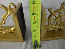 Load image into Gallery viewer, Vintage Brass Metal Ship Wheel and Anchor with Rope Bookend Pair
