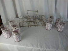 Load image into Gallery viewer, Vintage Jeanette Hellenic Lilac Clear Glasses Set of 8 with Metal Carry Caddy
