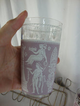 Load image into Gallery viewer, Vintage Jeanette Hellenic Lilac Clear Glasses Set of 8 with Metal Carry Caddy
