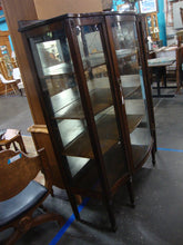 Load image into Gallery viewer, Antique Curved Glass Front Wood Shelves Display Cabinet
