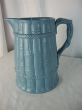 Load image into Gallery viewer, Antique W Ridgway Unmarked Country Blue Stoneware Bamboo Rope Motif Handled Pitcher
