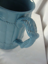 Load image into Gallery viewer, Antique W Ridgway Unmarked Country Blue Stoneware Bamboo Rope Motif Handled Pitcher
