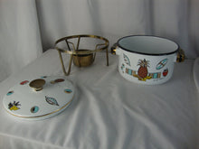 Load image into Gallery viewer, Vintage Georges Briard Ambrosia Enamel Pot with Lid and Chafing Stand
