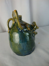 Load image into Gallery viewer, Marvin Bailey Folk Art Potter Blue Tan Green Beady Eye Small Pig Ugly Face Jug
