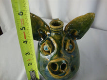 Load image into Gallery viewer, Marvin Bailey Folk Art Potter Blue Tan Green Beady Eye Small Pig Ugly Face Jug
