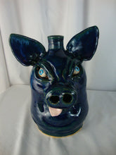 Load image into Gallery viewer, Marvin Bailey Folk Art Potter Blue Green Beady Eye Medium Pig Ugly Face Jug
