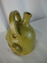 Load image into Gallery viewer, Marvin Bailey Folk Art Potter Green Brown Blue Beady Eye Small Ugly Face Jug
