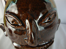 Load image into Gallery viewer, Marvin Bailey Folk Art Potter Brown Tan Blue 9 Inch Devil Ugly Face Jug
