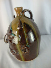 Load image into Gallery viewer, Marvin Bailey Folk Art Potter Brown Tan Blue 9 Inch Devil Ugly Face Jug
