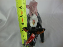 Load image into Gallery viewer, Lynn Bailey Folk Art Pottery Black Bull Cow Pig Hen on Back Cardinal on Neck 6 Inch Figurine
