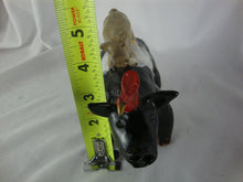 Load image into Gallery viewer, Lynn Bailey Folk Art Pottery Black White Bull Tan Pig on Back Cardinal on Neck 5 Inch Figurine
